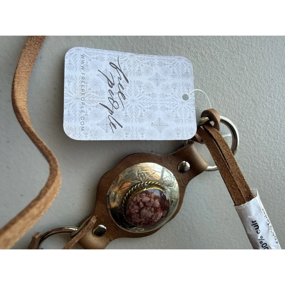 NWT Free People Calypso Stone Wrap Belt Tiger's Eye Brown Leather Western Boho